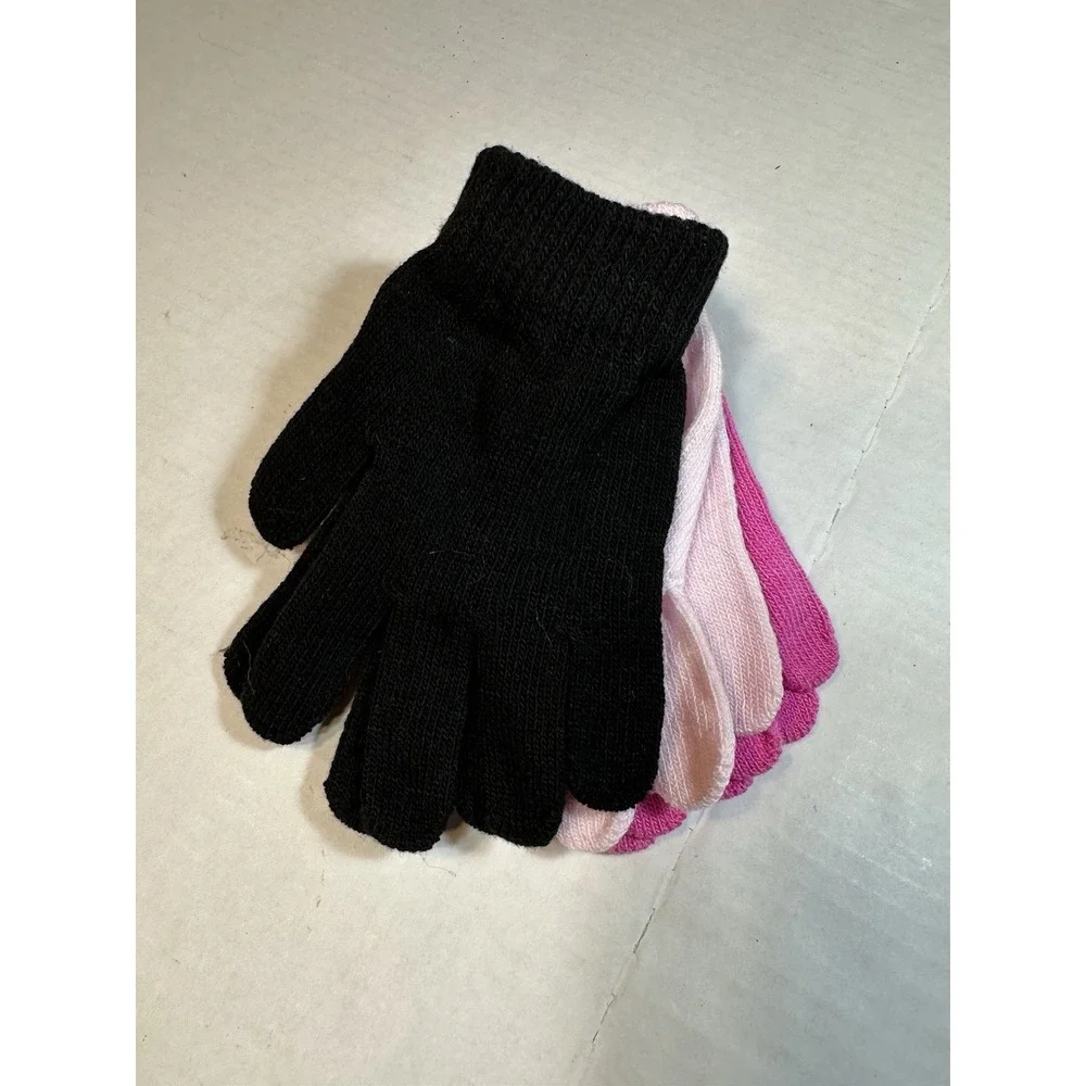 wonder nation kids 3 pack of knitted gloves one size pink black